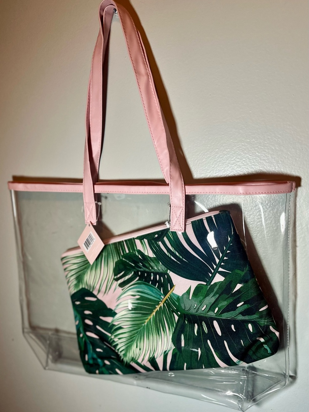 NWT Ulta Beauty Clear Tote Bag & Tropical Cosmetic Pouch Set Pink Beach Travel